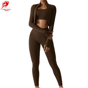 Ensemble de yoga 3 pièces de qualité supérieure, sans coutures, avec soutien-gorge de sport, leggings et veste pour l'entraînement physique et les vêtements de sport - Product Image 1