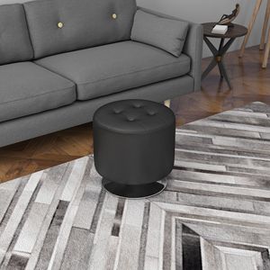 Antique Style Round PU Leather Swivel Ottoman Foot <b>Stool</b> Black Soft Velvet Thick Padding Tufting for Home Office Entry <b>Bedroom</b> - Product Image 2