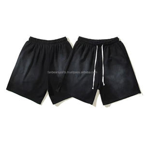 Shorts en coton délavé style streetwear vintage pour homme, avec appliques brodées et cordon de serrage, effet délavé à l'acide - Product Image 5