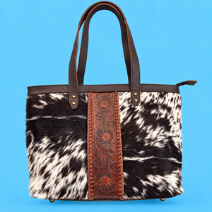 Sac fourre-tout sculpté à la main en cuir de vachette véritable à poils, grande taille, excellente collection de sacs à main pour femmes - Product Image 1