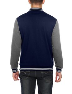 Chaqueta Deportiva Azul Marino para Hombre con Mangas Grises, Cierre de Botones, Estilo Casual, Color Sólido, Chaqueta de Béisbol - Product Image 2