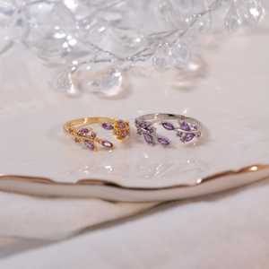 Amethyst <b>Ring</b> 925 Sterling Silver 14K Gold Plated Adjustable Purple Zirconia Birthstone Dainty <b>Ring</b> Jewelry - Product Image 6