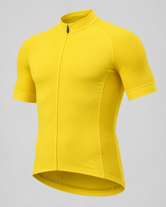 Maillot de cyclisme jaune à manches courtes en Spandex/Polyester, fermeture éclair intégrale, respirant, séchage rapide, imprimé par transfert thermique, unisexe - Product Image 3
