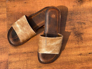 Sandalias de piel auténtica hechas a mano auténticas para mujer, sandalias de piel de vaca con estilo occidental, chanclas informales para exteriores, calzado plano, sandalias con punta abierta - Product Image 2