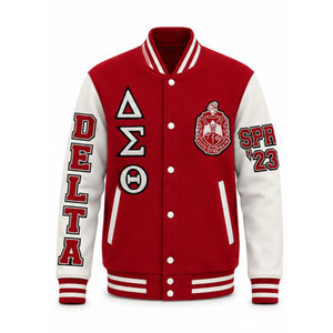 Chaqueta Universitaria Delta Sigma Theta, Roja con Mangas Blancas, Letras Griegas Bordadas, SPR 23, Estilo Preppy para Hombre - Product Image 2