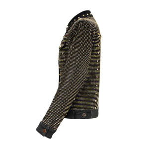 Premium Men's Winter Denim <b>Rhinestone</b> <b>Jacket</b> with Stand Collar and Front Logo Stylish Sparkle for Casual Fashion - Product Image 2