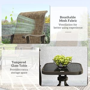 Set di 3 Glider Leggeri Marrone Misto per Esterni, con Tavolo Impermeabile in Acciaio e Piano in Vetro Temperato, per Patio, Giardino e Bistrò - Product Image 5