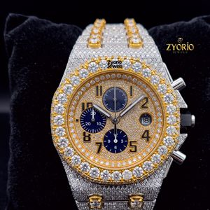 Montre chronographe de luxe en moissanite glacée unisexe, entièrement sertie de diamants, mouvement à quartz en acier inoxydable, résistante à l'eau, style hip-hop - Product Image 3