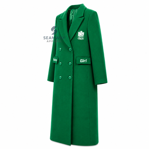 Manteau long croisé pour femme Iota Phi Lambda Sorority, col à revers cranté, manches longues, coupe ajustée, brodé, vêtement d'extérieur formel - Product Image 3