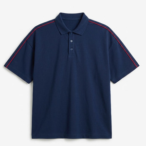 Polo de hombre al por mayor con hombros caídos, ribete en contraste personalizado, estilo oversize - Product Image 1