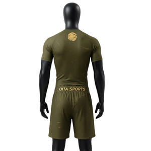Conjunto de Camiseta y Pantalones Cortos de Compresión para Hombre en Verde Oliva y Dorado, Transpirable, de Secado Rápido, Elástico, para Fitness, Gimnasio, Entrenamiento, Running y Deportes - Product Image 2
