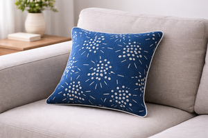 Funda de Cojín de Algodón Puro Sostenible, Tejida, con Estampado Índigo a Mano, Personalizable, Estilo Bohemio, con Cierre de Cremallera, para Exportación - Product Image 2