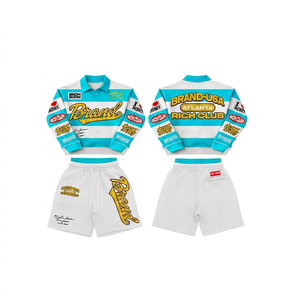 Ensemble polo et short streetwear pour homme en coton tricoté, tenue décontractée d'été avec impression de logo - Product Image 3