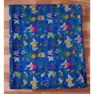 Manta Kantha de Algodón 100% Orgánico, Hecha a Mano, con Estampado de Búho, Estilo Vintage, Ecológica, para Todas las Estaciones, Tamaño Doble, Impresión Kantha - Product Image 6