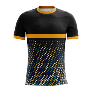 Men's <b>Black</b> Geometric Pattern Short Sleeve Sport <b>T</b>-<b>Shirt</b> With Yellow Trim Quick Dry Knitted Regular Fit O-Neck - Product Image 4