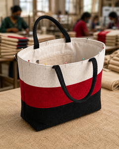 Bolsa de Yute Tricolor Premium con Asas Negras |   Bolsa de Transporte Ecológica y Elegante con Cierre Abierto para Uso Diario - Product Image 2