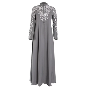 Vestido Abaya Maxi Modesto para Mujer, Manga Larga, Bordado Floral, Corte Holgado, Cuello Redondo, Poliéster, Uso Diario, Estilo de Medio Oriente - Product Image 3
