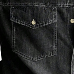 Chemise en jean délavé noir respirante à manches longues pour homme, coupe décontractée, en coton, avec poche poitrine à rabat, séchage rapide, idéale pour l'été - Product Image 6