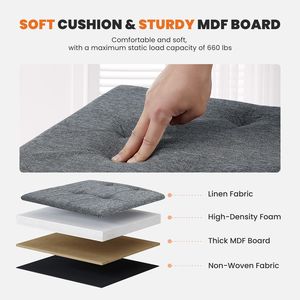 Banc de rangement ottoman pliable de 43 pouces avec couvercle supérieur en lin et repose-pieds rembourré pour chambre à coucher - Product Image 4