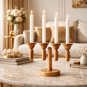 Candélabre porte-bougie à 4 bras, style nordique scandinave, décoration moderne minimaliste pour la maison, centre de table, support pour bougies coniques - Product Image 1