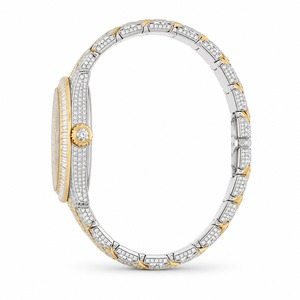 Luxury Women's Diamond Watch Round Case Quartz Stainless Steel Bracelet Yellow Gold Band Analog Dial - Product Image 2