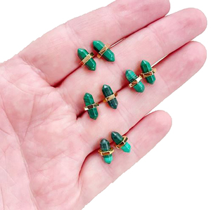 Double Point Malachite Gemstone Stud <b>Earrings</b> 11x5mm | 925 Sterling <b>Silver</b> Gold Plated <b>Women</b>’s Fashion <b>Earrings</b> Wholesale - Product Image 2