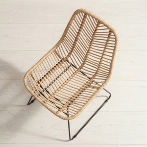 Chaise de salle à manger moderne minimaliste en rotin naturel avec pieds en métal industriel, siège en osier pour café, salon, restaurant, cuisine - Product Image 5