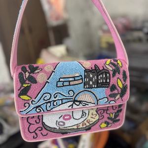 Bolso de mano de PVC estilo bohemio para mujer con cierre de cremallera, diseño de sobre con cuentas, colección étnica india, para uso diario. - Product Image 5