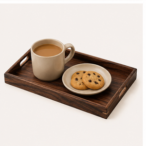 Hot-Selling Premium <b>Black</b> Walnut Wood Serving <b>Tray</b> Rectangular Solid Wood Coffee Table <b>Tray</b> With Built-In Handles For Restaurant - Product Image 2