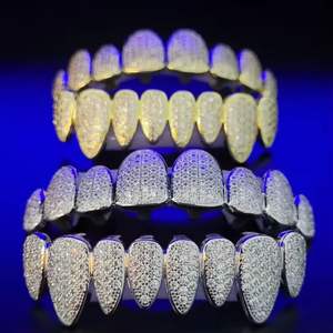Juego de Grillz Dentales de Lujo con Perlas de Agua Dulce y Moissanita, Diseño de Dientes Helados, Chapado en Plata, con Incrustaciones Completas de Piedras, Estilo Hip Hop - Product Image 3