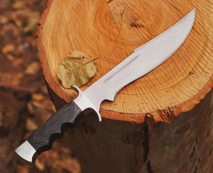 Couteau Bowie en acier D2 fait main, manche en bois Pakka naturel avec étui en cuir, couteau de survie pour le camping, couteau d'extérieur - Product Image 2