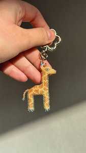 Handmade Beaded Giraffe Keychain | Miyuki Delica Bead Animal <b>Bag</b> <b>Charm</b> - Product Image 2