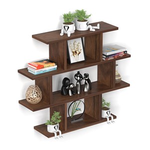 Nuevo Librero de Pared Senara de 4 Niveles, Diseño de Madera de Ingeniería, Organizador de Libros y Archivador para Decoración - Product Image 1
