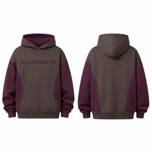 Sudadera con Capucha Oversize Unisex con Bloques de Color, Bordado 'No Destination', Bolsillo Delantero, Estilo Casual para Otoño, Sudadera con Capucha Grabada - Product Image 1