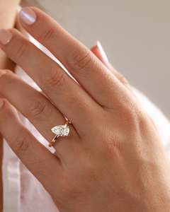 VVS Diam Unique S925 Sterling Silver Pear Cut Moissanite Engagement <b>Ring</b> Minimalist <b>Plain</b> Band Solitaire Bridal Fine Jewelry - Product Image 2