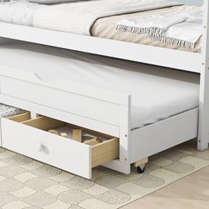 Letto singolo in legno di pino con testiera e pediera grigie, include tre cassetti contenitore e letto estraibile per bambini - Product Image 4