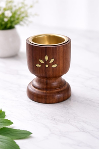 Wooden Dhoop Holder with Brass Cup Handmade Wood Incense Burner Stand for Dhoop Batti Bakhoor Loban <b>Home</b> <b>Temple</b> Prayer - Product Image 4