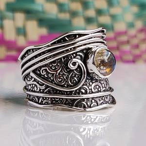 Bague en labradorite bleu feu naturel, argent sterling 925, bijou en pierre précieuse labradorite, bague de mariage, cadeau pour filles et femmes - Product Image 3