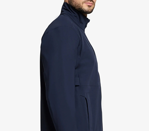 Chaqueta de Hombre Azul Marino Cortavientos con Cremallera y Revestimiento de PU, Cuello Alto Casual, Corte Regular, Color Sólido, Prenda Exterior de Poliéster para Otoño - Product Image 1