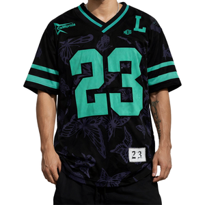 Maillot de football américain surdimensionné personnalisé en maille, motif papillon, respirant, en polyester, style streetwear, fournisseur OEM pour équipes personnalisées - Product Image 6