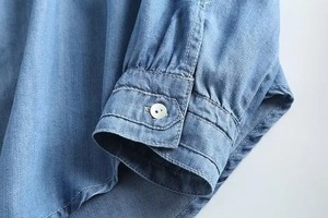 Chemise en jean à volants, manches longues, col rabattu, coupe ample, décontractée, pour l'été, écologique, séchage rapide, polyester respirant, pour femme - Product Image 3
