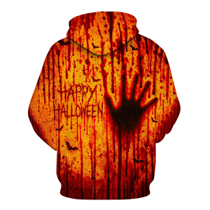 Vente en gros de sweat à capuche personnalisé pour la fête des Morts, imprimé avec motif de main ensanglantée et éclaboussures de sang, en polaire, style streetwear, pour les fêtes - Product Image 2