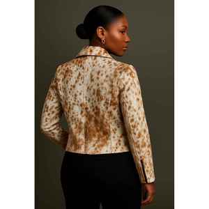 Veste moto en cuir véritable pour femme, imprimé animal, col montant, fermeture éclair, manches longues, style automne, longueur normale - Product Image 4