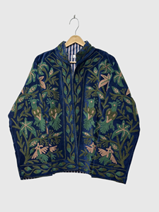 Veste en velours brodée de fleurs, col mandarin, manches longues, grande taille, vêtements d'automne pour femmes - Product Image 1