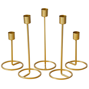 Ensemble de bougeoirs coniques en métal doré style nordique, support de bougie pilier vintage en laiton, centre de table pour mariage et décoration intérieure - Product Image 5