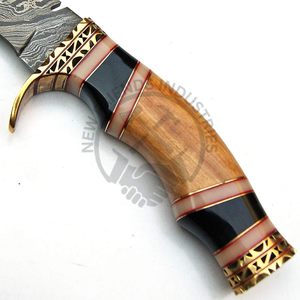 New Edition Custom Handmade 15" Damascus Steel Bowie knife w/Buffalo Horn Wood Handle Outdoor <b>Hunting</b> Knife Fixed Blade Knife - Product Image 4