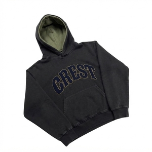 Sweat-shirt à capuche en tissu éponge brodé de strass, unisexe, décontracté, pour le printemps, 100% coton, noir, poche avant, coupe ample, couleur - Product Image 1