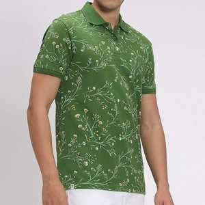 Polo para Hombre Verde Oliva con Estampado de Flores Silvestres y Enredaderas 2026, Estilo Casual Elegante, Manga Corta, Corte Entallado, Prenda Premium de Verano HD - Product Image 3