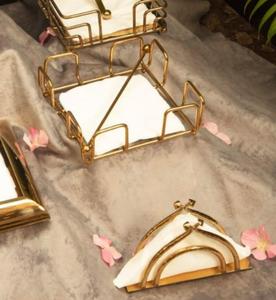 Ensemble de porte-serviettes en métal doré, design glamour, organiseur pour utilisation sur table - Product Image 1