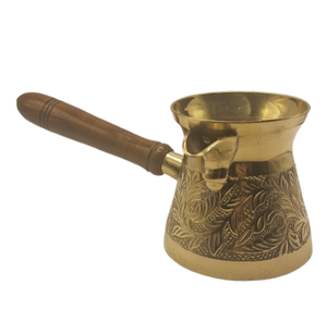 Hermosa cafetera turca, griega y árabe de cobre y latón martillado, para hornilla, Cezve Ibrik Briki, con mango de madera - Product Image 4